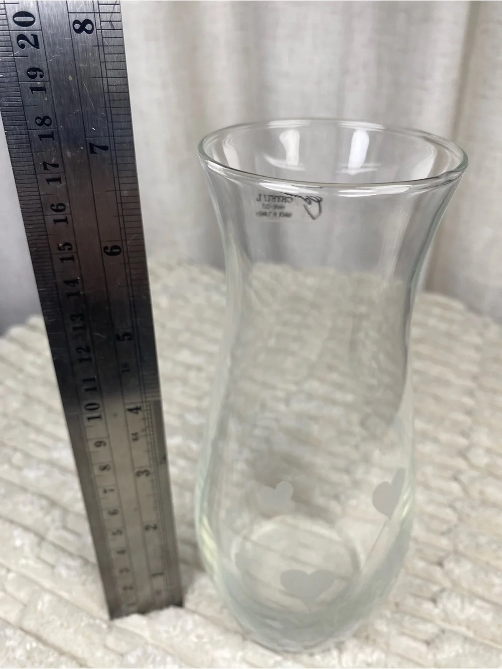 Vintage 90s Cameo Crystal Hand Cut Etched Hearts Bud Vase - Made in Turkey